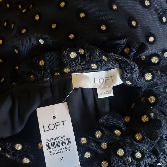 LOFT Metalilic Polka Dot Ruffle High Neck Sleeveless Mesh Shell Blouse Medium - Picture 8 of 10